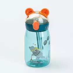 Пляшка для води дитяча 500 мл із трубочкою та кришкою фліп топ, синій