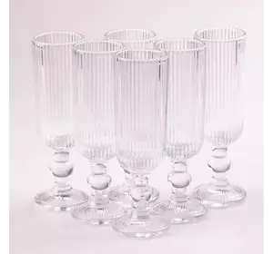 Набір келихів для шампанського фігурних ребристих із товстого скла 6 штук, прозорий