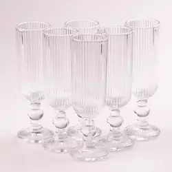 Набір келихів для шампанського фігурних ребристих із товстого скла 6 штук, прозорий