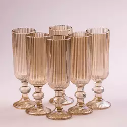 Набір келихів для шампанського фігурних прозорих ребристих із товстого скла 6 штук, tea color