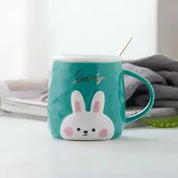 Чашка керамічна 300 мл Rabbit з кришкою і ложкою, бежевий