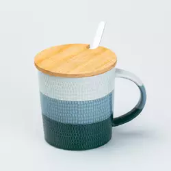 Чашка керамічна у скандинавському стилі 350 мл з кришкою та ложкою, зелений