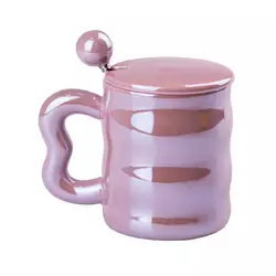 Чашка керамічна 400 мл Love з кришкою і ложкою, рожевий