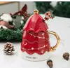 Чашка керамічна 460 мл Christmas tree з кришкою та паличкою для розмішування, червоний