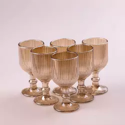 Набір чарок для міцних напоїв фігурних прозорих ребристих із товстого скла 6 штук, tea color