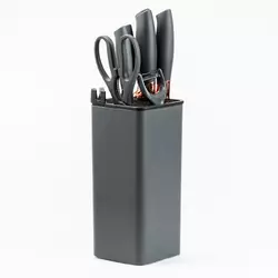Набір кухонних ножів на підставці з точилом 7 предметів, сірий