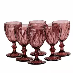 Набір келихів для вина високих фігурних гранованих із товстого скла 6 штук, рожевий