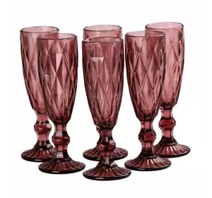 Набір келихів для шампанського фігурних гранованих із товстого скла 6 штук, рожевий