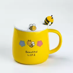 Чашка керамічна Bee 450 мл з кришкою та ложкою, beautiful life