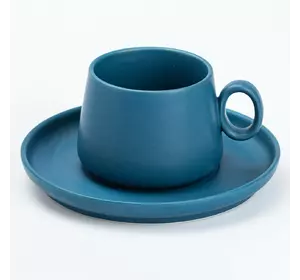 Чашка з блюдцем в нордичному стилі керамічна 300 мл, темно-синій