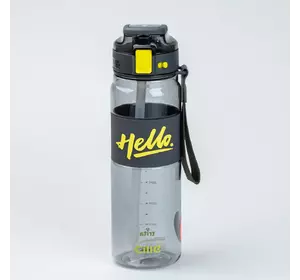 Пляшка для води спортивна Hello 860 мл з трубочкою та ручкою, чорний