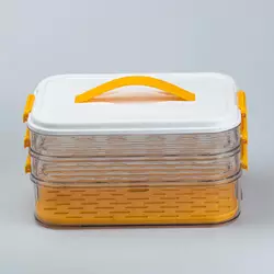 Контейнер для зберігання та заморожування продуктів триярусний 32*21*16,5 см, помаранчевий