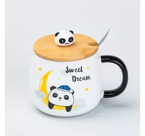 Чашка  керамічна Panda 450 мл з кришкою та ложкою, sweet dream