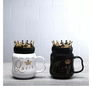 Набір чашок керамічних 450 мл Queen&King з кришкою і ложкою в подарунковій упаковці