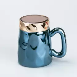Чашка керамічна 450 мл у дзеркальній глазурі з кришкою, синій