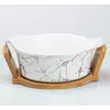 Салатниця керамічна 29*22*9.5 см на дерев'яній підставці, білий