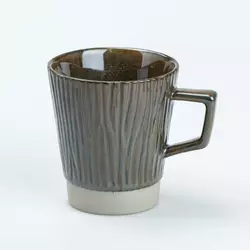 Чашка керамічна в ретро стилі з деревним візерунком 300 мл, графіт