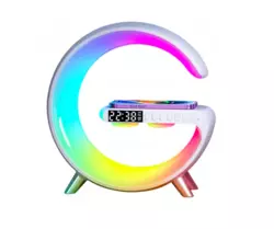 Портативна колонка c RGB-підсвічуванням BT/TF/Wireless Charger/USB/FM/AUX/Clock 15 Вт, біла