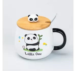 Чашка керамічна Panda 450 мл із кришкою та ложкою, little one