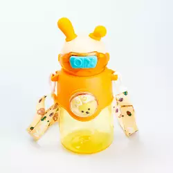 Пляшка для води дитяча Rabbit 700 мл з кришкою на кнопці та ремінцем, помаранчевий