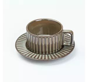 Чашка з блюдцем керамічна у французькому стилі 250 мл, коричновий