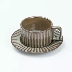 Чашка з блюдцем керамічна у французькому стилі 250 мл, коричновий