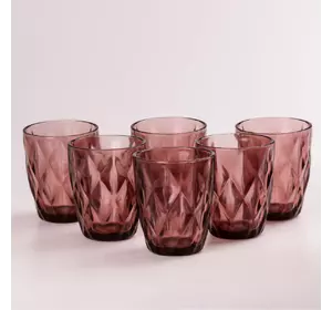 Набір склянок для напоїв фігурних гранованих із товстого скла 6 штук, рожевий