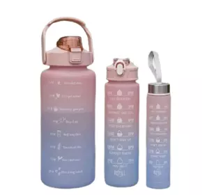 Набір пляшок для води з мотивуючими написами 300/700/2000 мл, рожевий