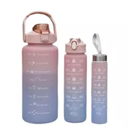 Набір пляшок для води з мотивуючими написами 300/700/2000 мл, рожевий