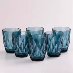 Набір склянок для напоїв фігурних гранованих із товстого скла 6 штук, синій