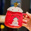 Чашка керамічна 400 мл Merry Christmas з кришкою та ложкою, червоний