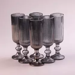 Набір келихів для шампанського фігурних прозорих ребристих із товстого скла 6 штук, сірий