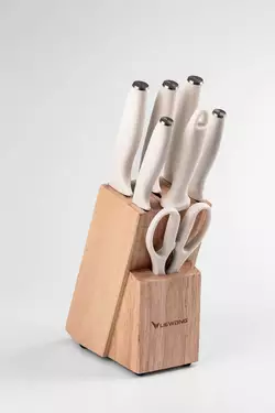 Набір кухонних ножів на підставці 7 предметів, білий