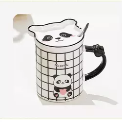Чашка керамічна 350 мл The Panda з блюдцем і ложкою, клітинка