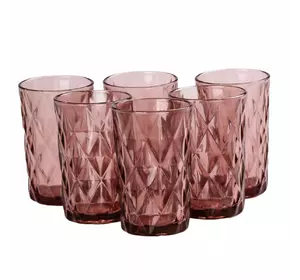 Набір склянок високих гранованих із товстого скла 6 штук, рожевий