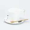 Чашка керамічна Котики 250 мл із блюдцем та ложкою, білий