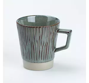 Чашка керамічна в ретро стилі з з деревним візерунком 300 мл, смарагдовий
