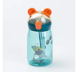 Пляшка для води дитяча 500 мл із трубочкою та кришкою фліп топ, синій
