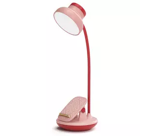 Настільна лампа GL-565 на прищіпці з підставкою для телефону акумуляторна, рожева