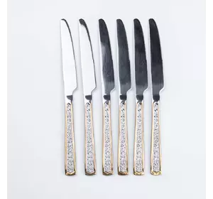 Набір столових ножів 6 штук з фактурою, хром із золотом