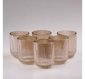 Набір склянок фігурних прозорих ребристих із товстого скла 6 штук, tea color