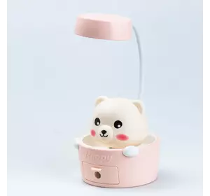 Дитяча настільна лампа Cute Pets з точилкою для олівців, рожевий