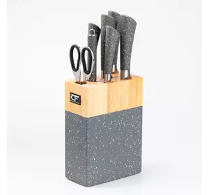 Набір кухонних ножів на підставці 8 штук, сірий граніт