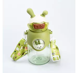 Пляшка для води дитяча Rabbit 700 мл з кришкою на кнопці та ремінцем, зелений