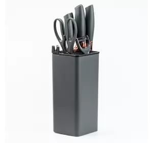 Набір кухонних ножів на підставці з точилом 7 предметів, сірий