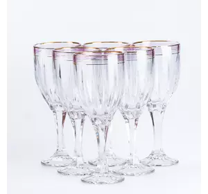 Набір бокалів для вина 6 штук із золотою облямівкою 250 мл, рожевий
