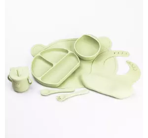 Набір силіконового посуду для дітей Ведмедик 7 предметів, зелений