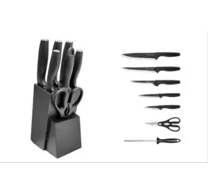 Набір кухонних ножів на підставці 7 предметів, чорний
