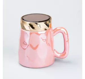 Чашка керамічна 450 мл у дзеркальній глазурі з кришкою, рожевий