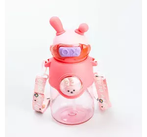 Пляшка для води дитяча Rabbit 700 мл з кришкою на кнопці та ремінцем, рожевий